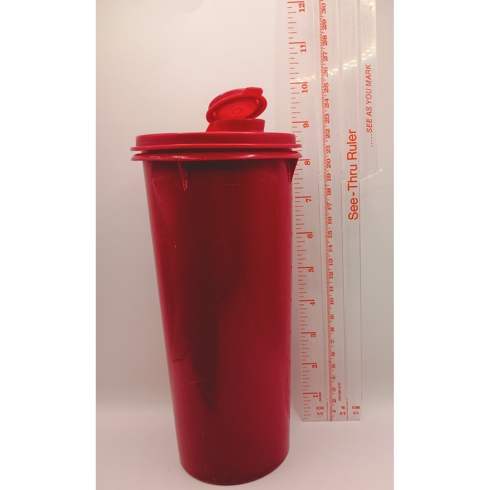 Tupperware Large Hourglass Shaker Red 20oz Gravy Salad Dressing Mixer Flip Top